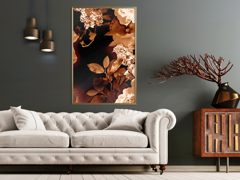 Poster - Flower Decoration in Sepia  - goud