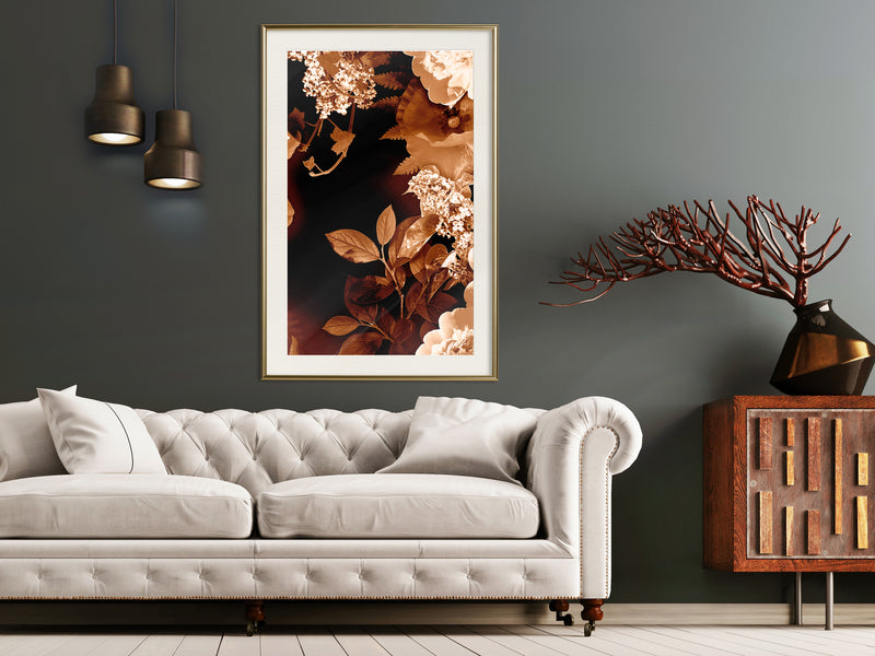 Poster - Flower Decoration in Sepia  - goud passepartout