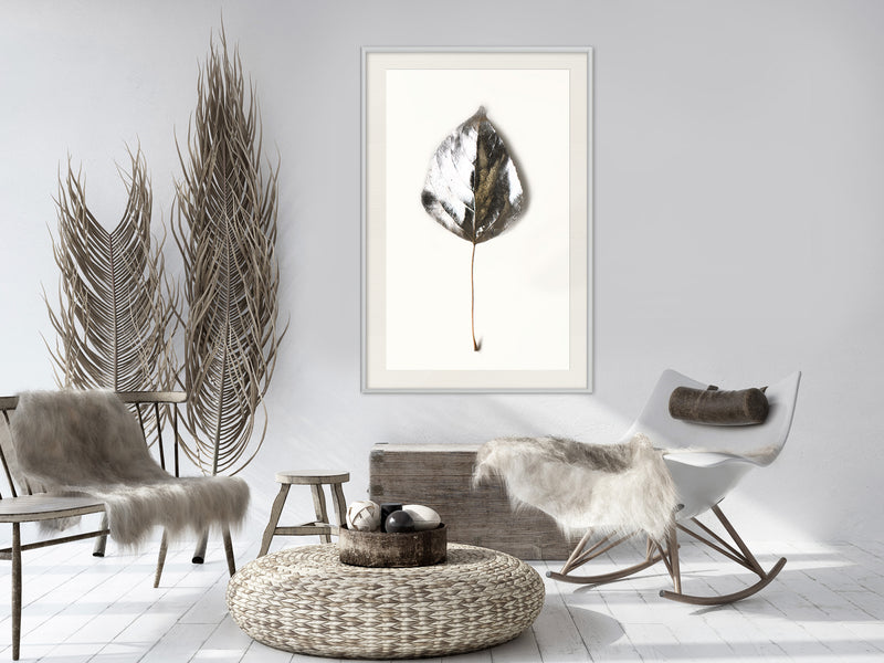 Poster - Silvery Leaf  - wit passepartout