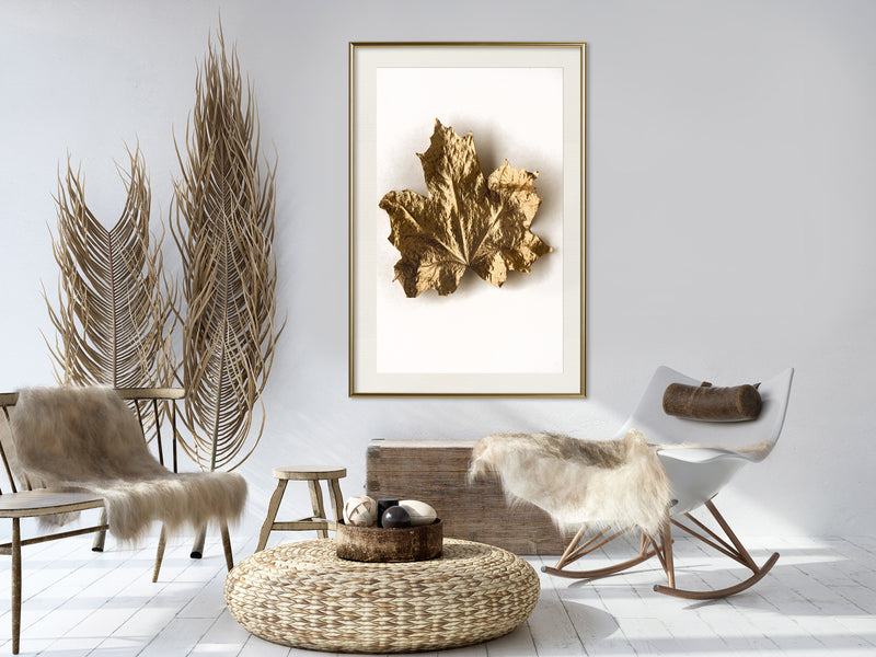 Poster - Dried Maple Leaf  - goud passepartout