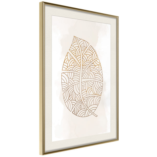 Poster - Leaf Veins  - goud passepartout