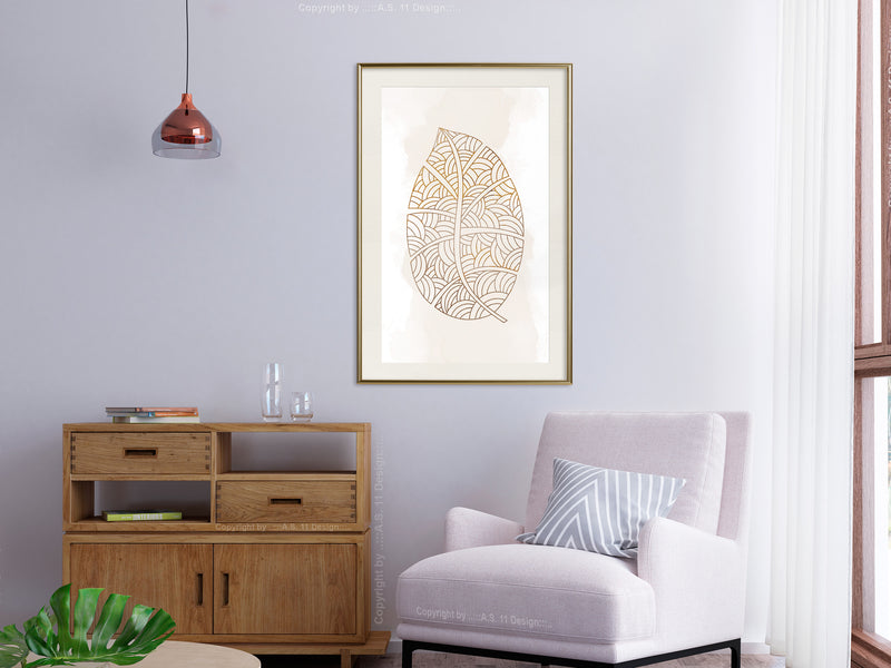 Poster - Leaf Veins  - goud passepartout