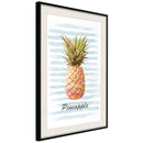 Poster - Pineapple on Striped Background  - zwart passepartout
