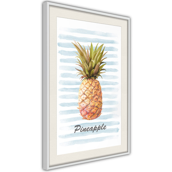 Poster - Pineapple on Striped Background  - wit passepartout
