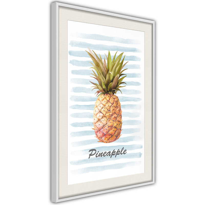 Poster - Pineapple on Striped Background  - wit passepartout