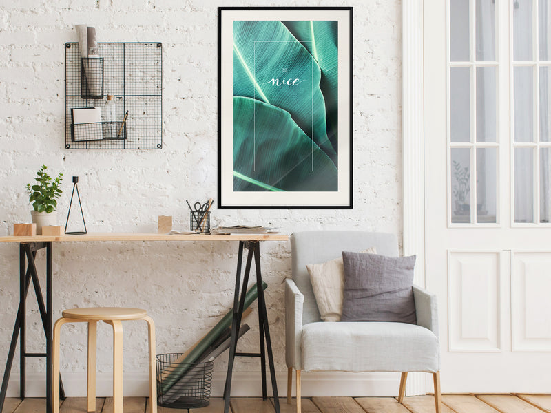 Poster - Banana Leaves with a Message (Green)  - zwart passepartout