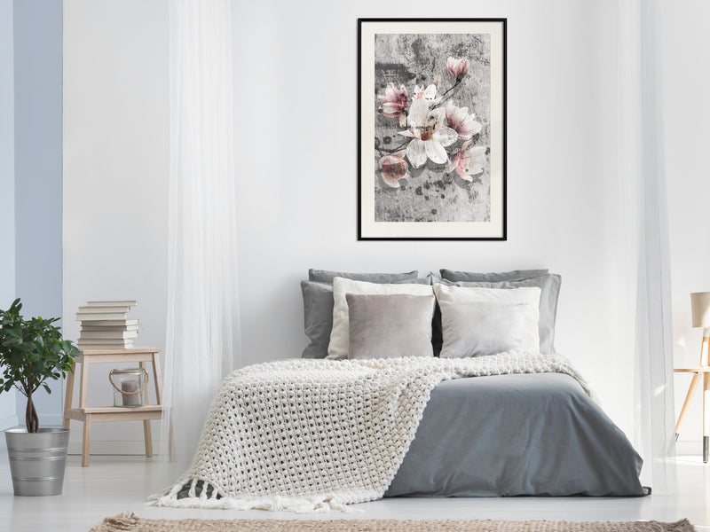 Poster - Flowers on Concrete  - zwart passepartout