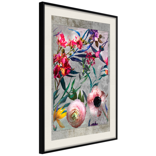 Poster - Scattered Flowers  - zwart passepartout