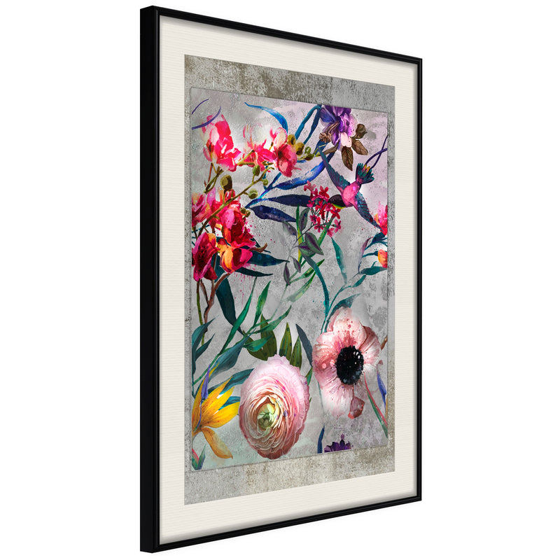 Poster - Scattered Flowers  - zwart passepartout