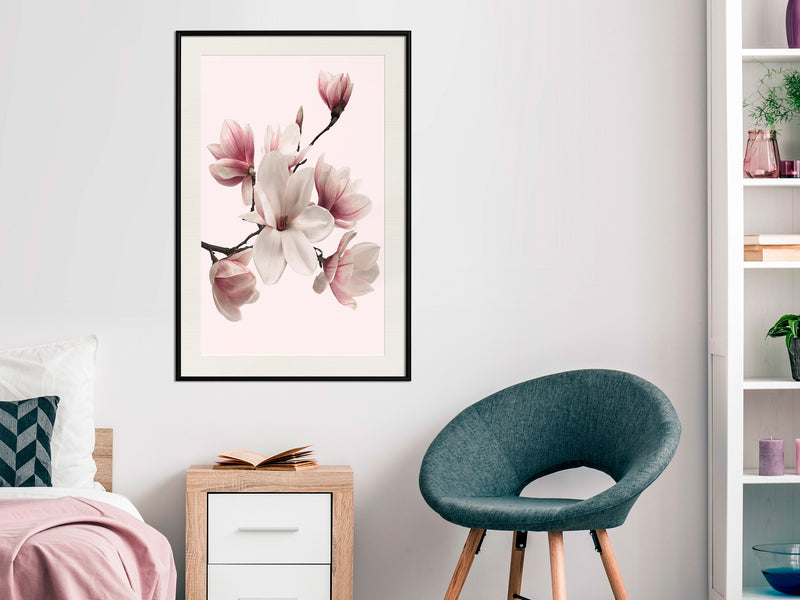 Poster - Blooming Magnolias I  - zwart passepartout