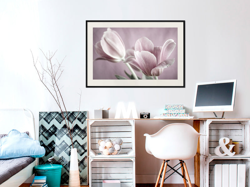 Poster - Pastel Tulips I  - zwart passepartout