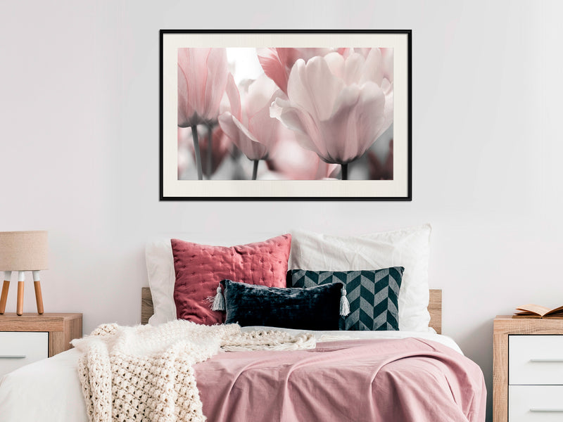 Poster - Pastel Tulips II  - zwart passepartout