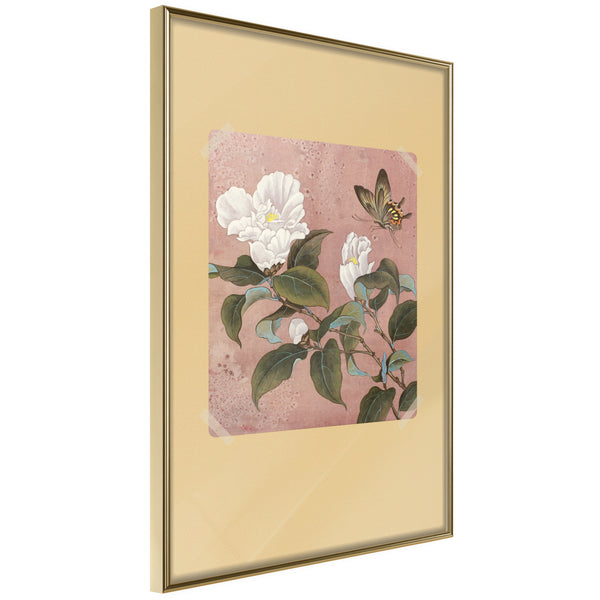 Poster - Rhododendron and Butterfly  - goud