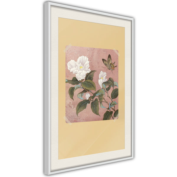 Poster - Rhododendron and Butterfly  - wit passepartout