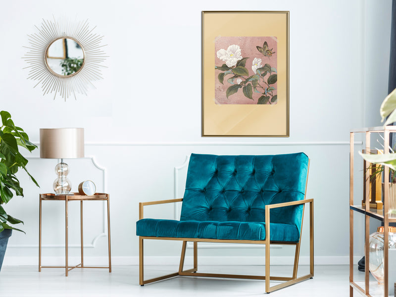 Poster - Rhododendron and Butterfly  - goud
