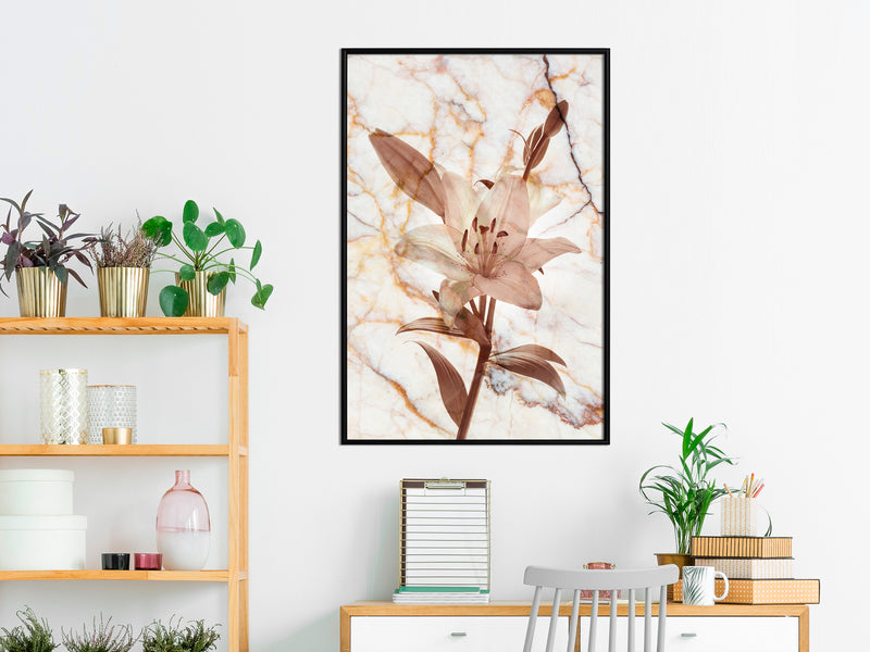 Poster - Lily on Marble Background  - zwart