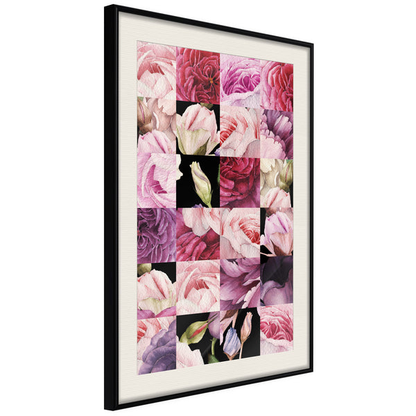 Poster - Floral Jigsaw  - zwart passepartout