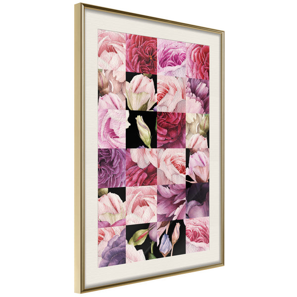 Poster - Floral Jigsaw  - goud passepartout