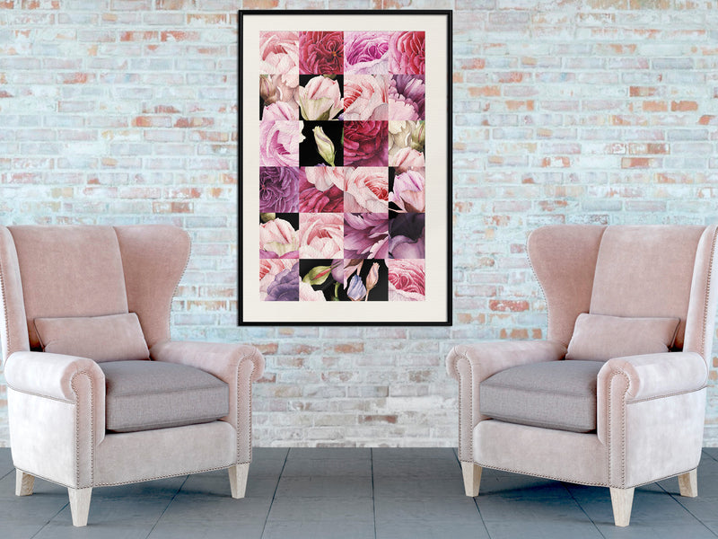 Poster - Floral Jigsaw  - zwart passepartout