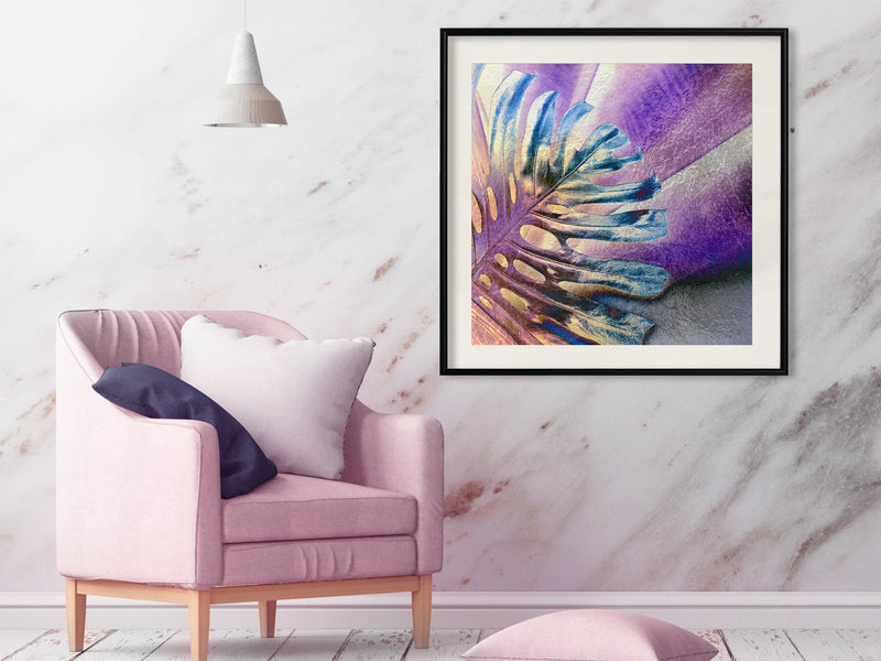 Poster - Multicoloured Leaf  - zwart passepartout