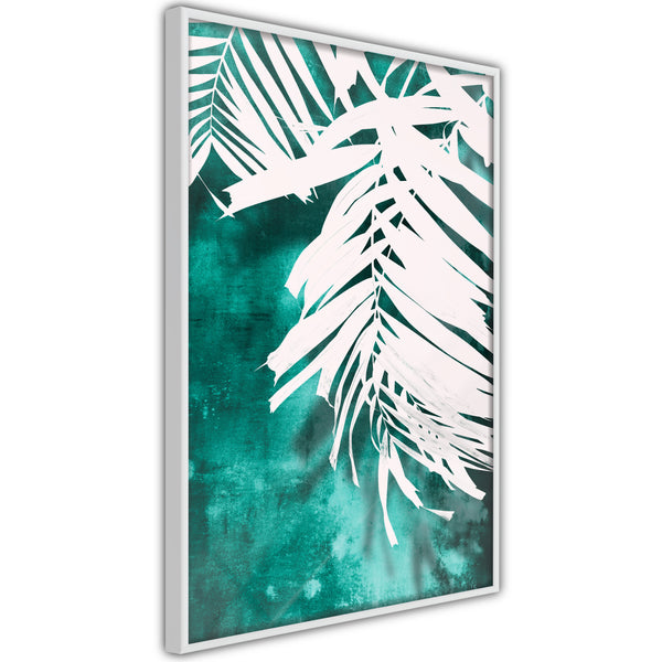 Poster - White Palm on Teal Background  - wit