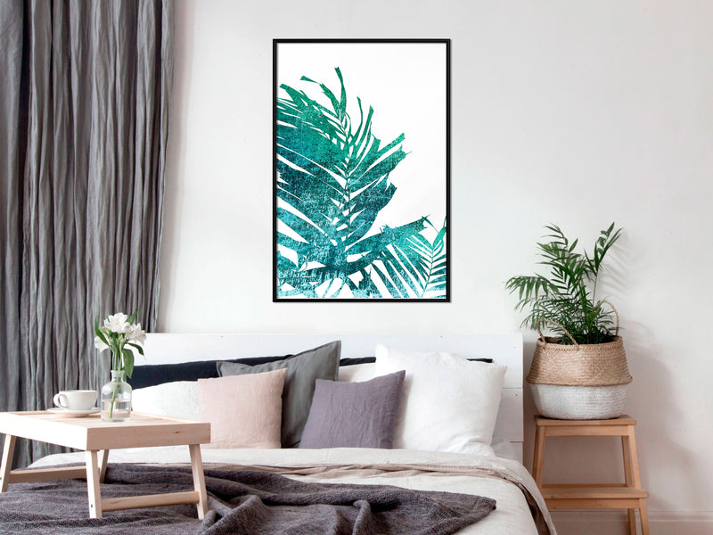 Poster - Teal Palm on White Background  - zwart
