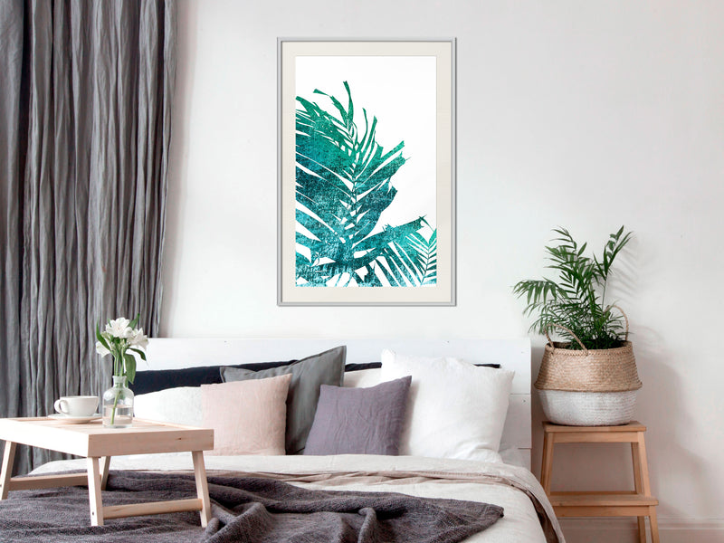Poster - Teal Palm on White Background  - wit passepartout