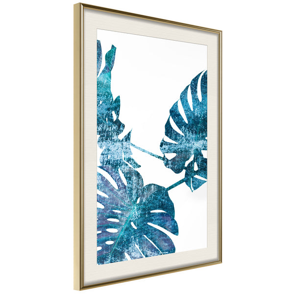 Poster - Sapphire Monstera  - goud passepartout