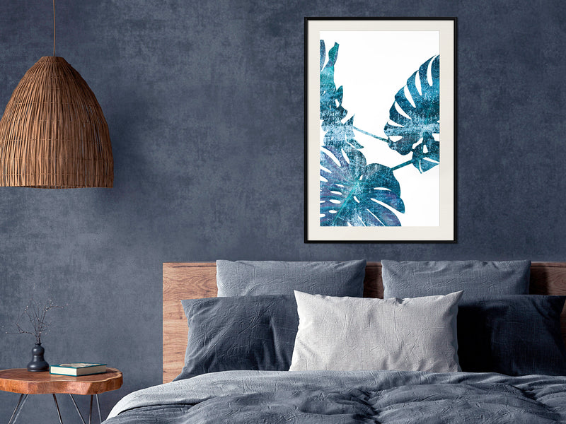 Poster - Sapphire Monstera  - zwart passepartout