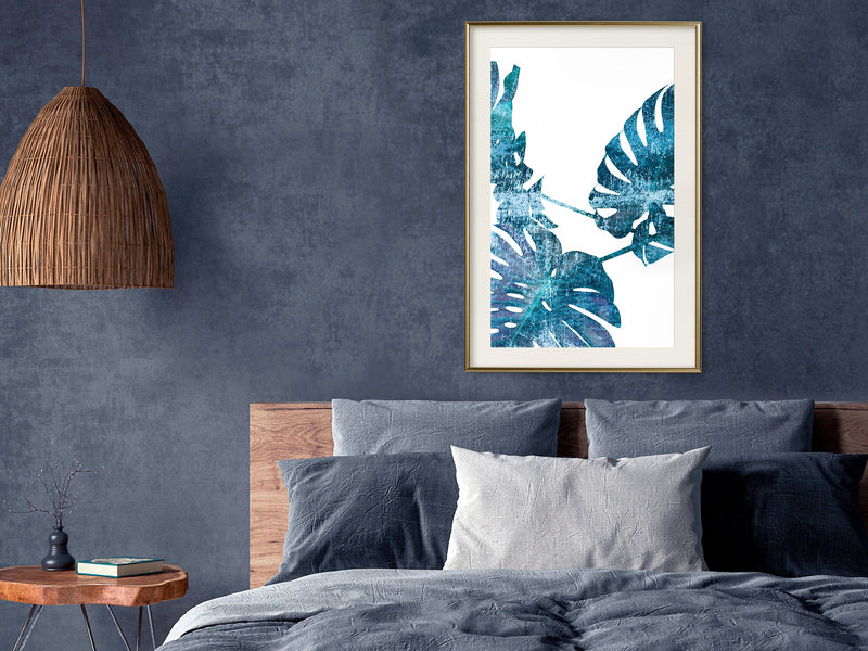 Poster - Sapphire Monstera  - goud passepartout