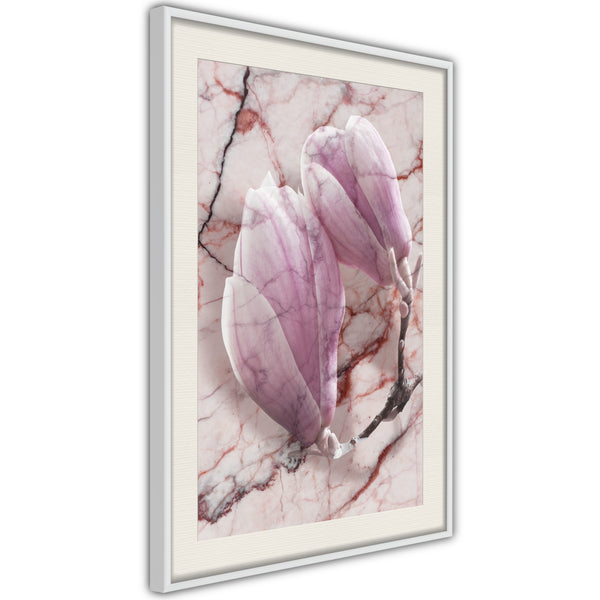 Poster - Magnolia on Marble Background  - wit passepartout