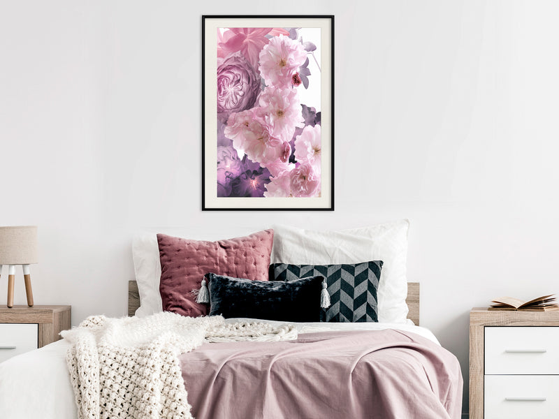 Poster - Pink Bouquet  - zwart passepartout