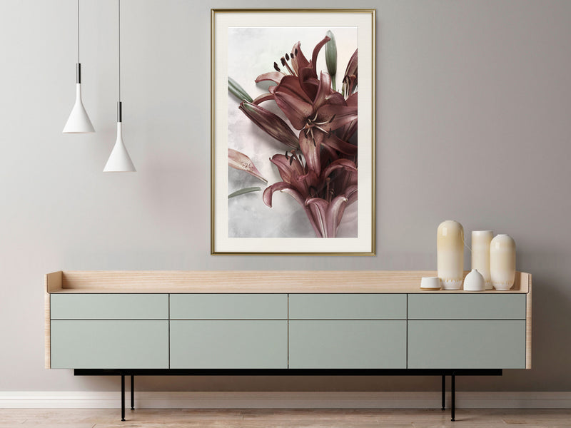 Poster - Burgundy Solace  - goud passepartout
