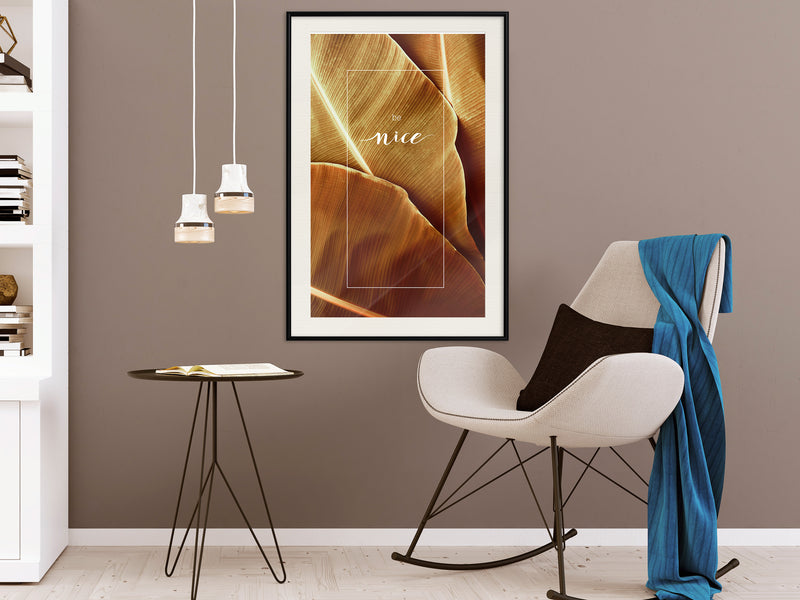 Poster - Banana Leaves with a Message (Sepia)  - zwart passepartout