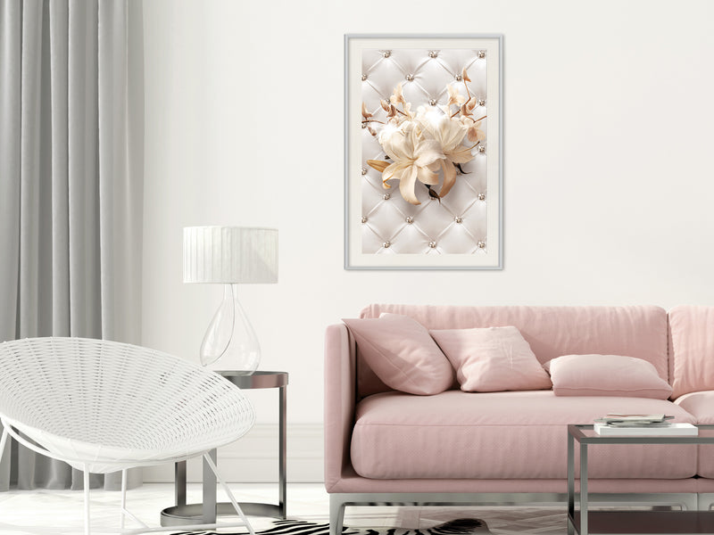 Poster - Lilies on Leather Upholstery  - wit passepartout