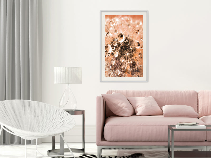 Poster - Drops on Dandelion  - wit passepartout