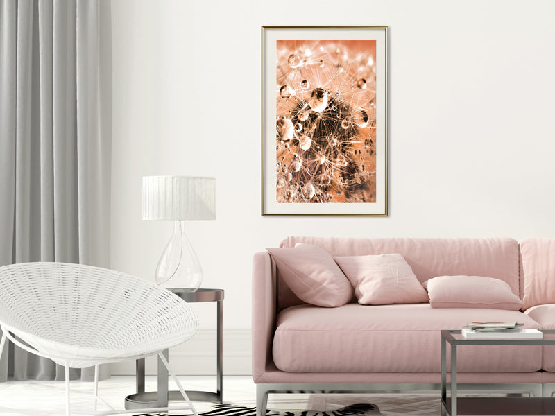 Poster - Drops on Dandelion  - goud passepartout