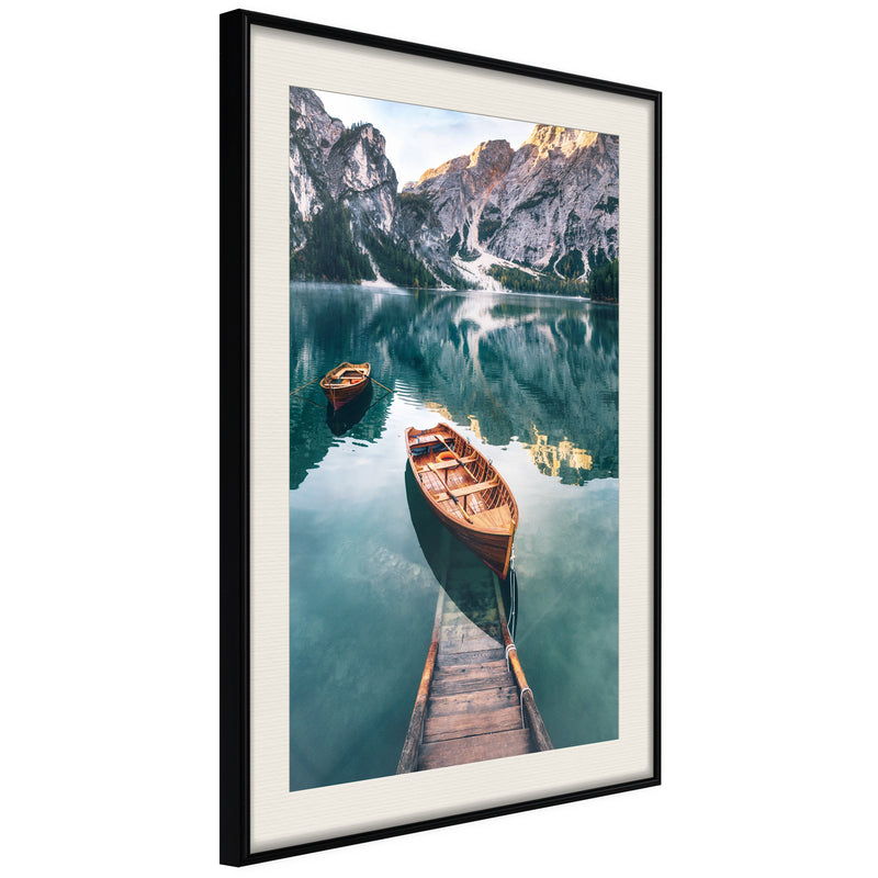Poster - Lake in a Mountain Valley  - zwart passepartout