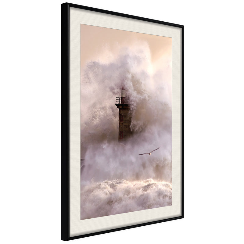 Poster - Lighthouse During a Storm  - zwart passepartout