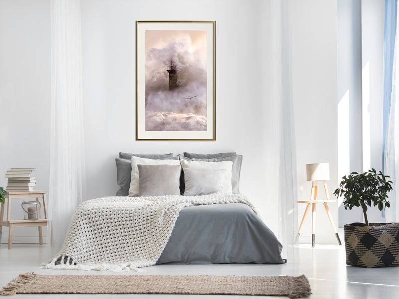 Poster - Lighthouse During a Storm  - goud passepartout