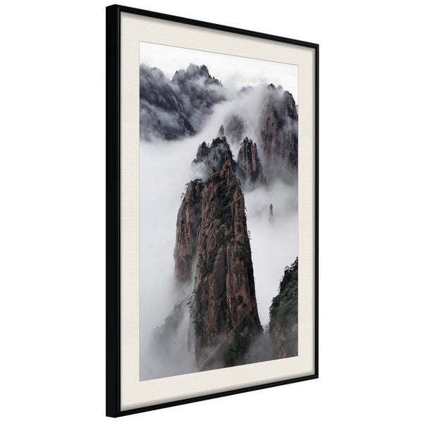 Poster - Clouds Pierced by Mountain Peaks  - zwart passepartout