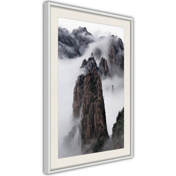 Poster - Clouds Pierced by Mountain Peaks  - wit passepartout