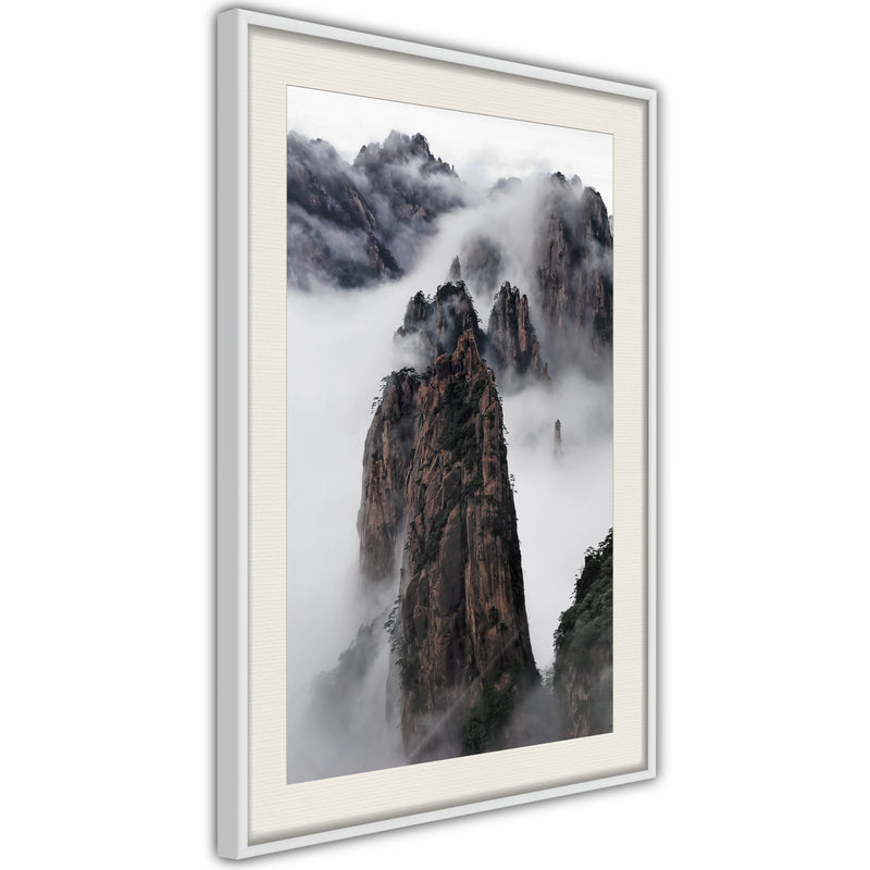 Poster - Clouds Pierced by Mountain Peaks  - wit passepartout