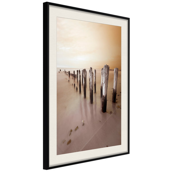 Poster - Breakwater in Sepia  - zwart passepartout