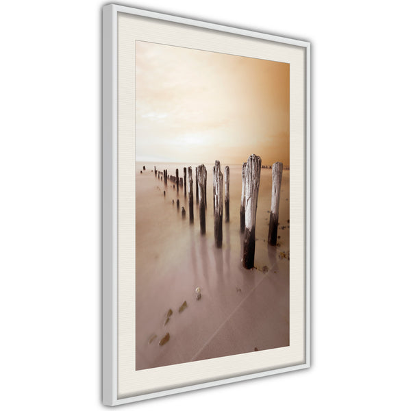 Poster - Breakwater in Sepia  - wit passepartout
