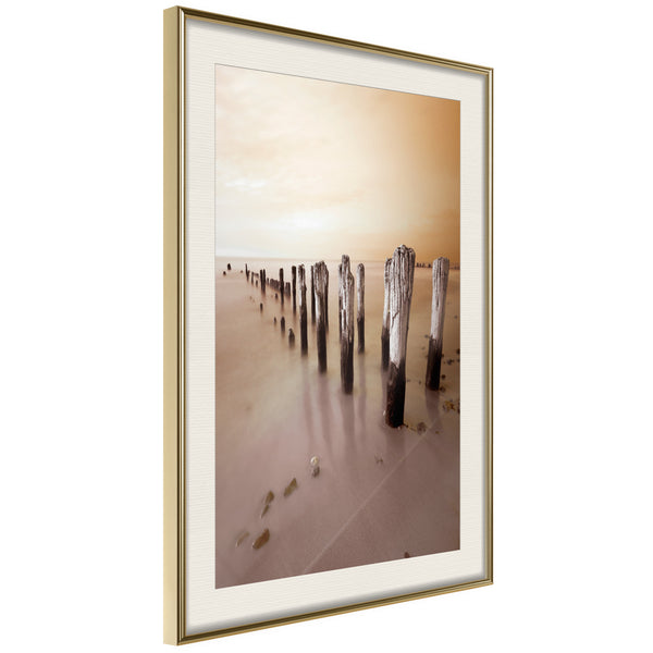 Poster - Breakwater in Sepia  - goud passepartout