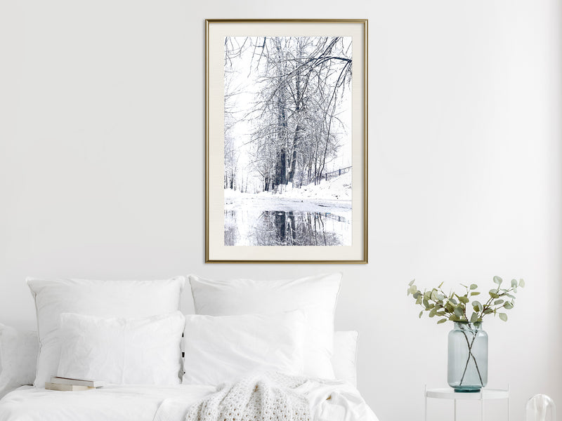 Poster - Snowy Park  - goud passepartout
