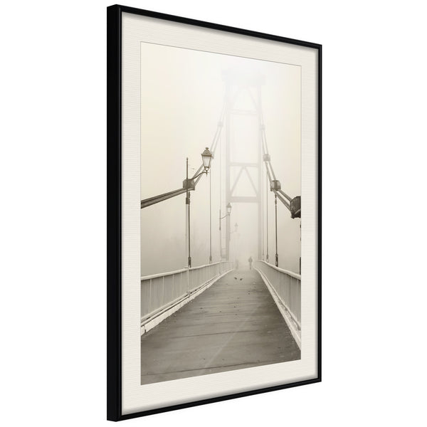 Poster - Bridge Disappearing into Fog  - zwart passepartout