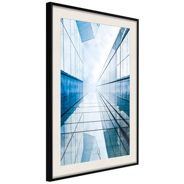 Poster - Steel and Glass (Blue)  - zwart passepartout