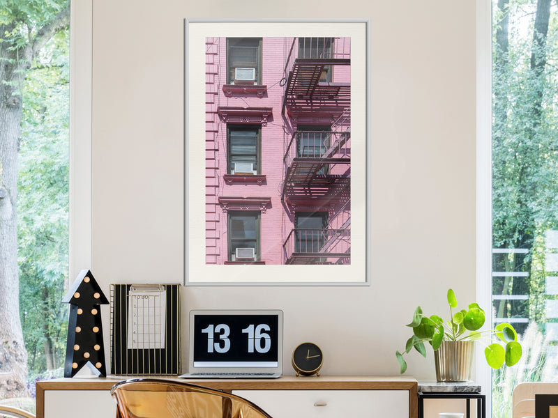 Poster - Pink Facade  - wit passepartout